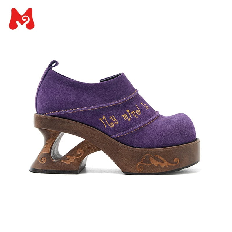PonteAlleMoss｜Suede Embroidered Platform Clogs