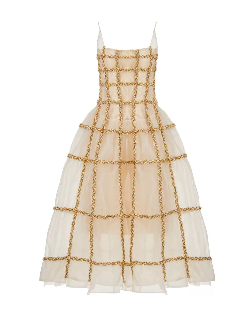 MOOLY｜Champagne Glitter Plaid Fitted Slip Dress