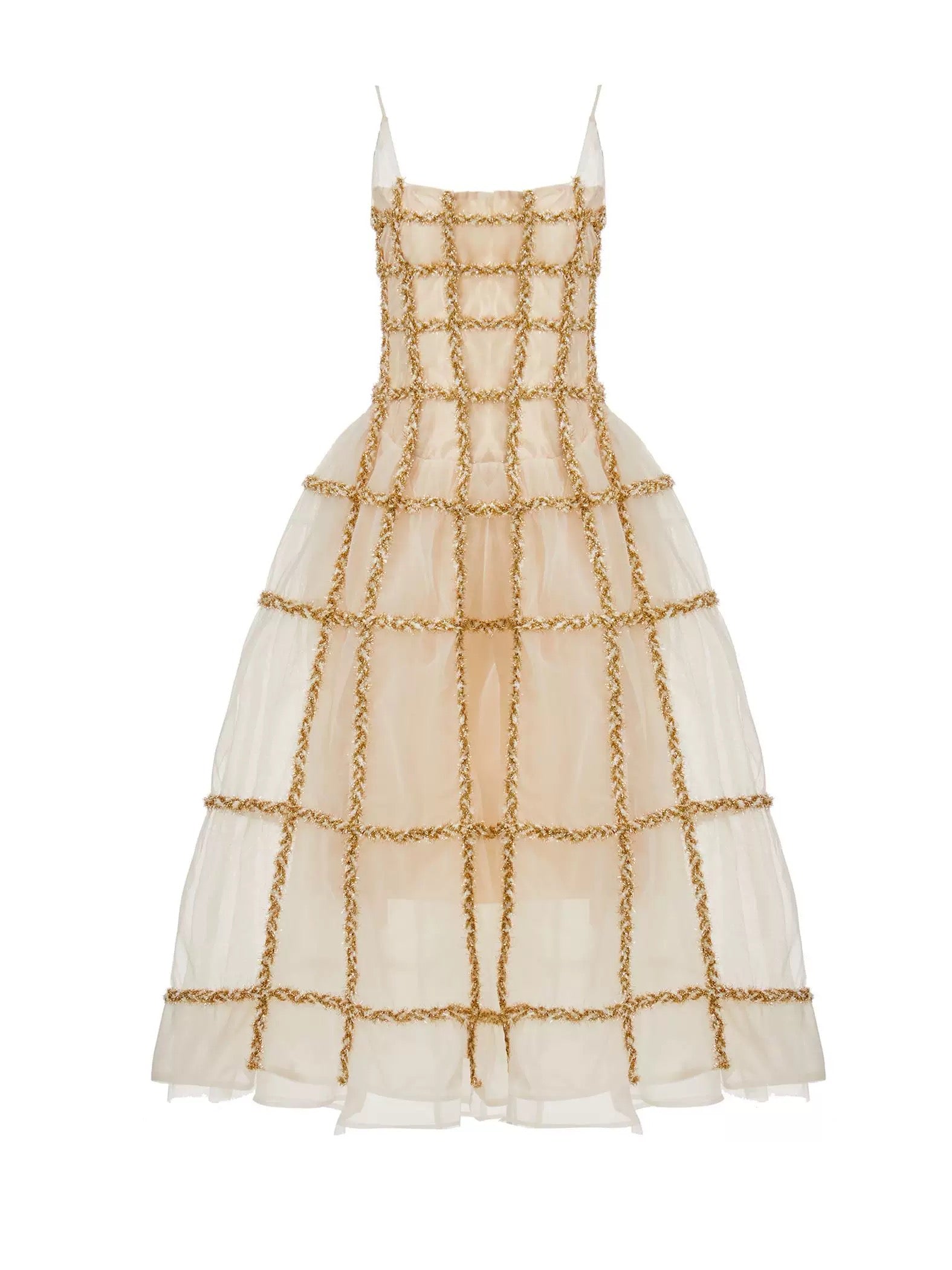 MOOLY｜Champagne Glitter Plaid Fitted Slip Dress
