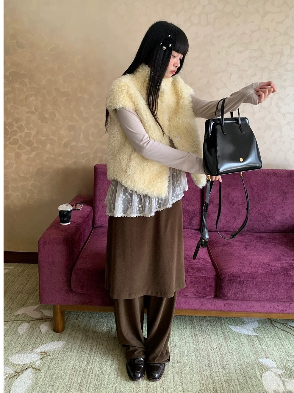 NOTJUSTHIM｜Baileys Yellow Fuzzy High-Neck Vest