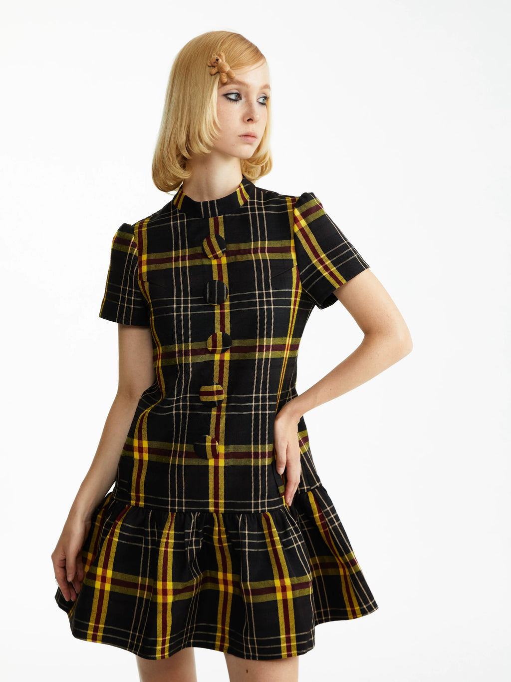 YOSHUYUKI｜Wool Blend Big-Button Dress