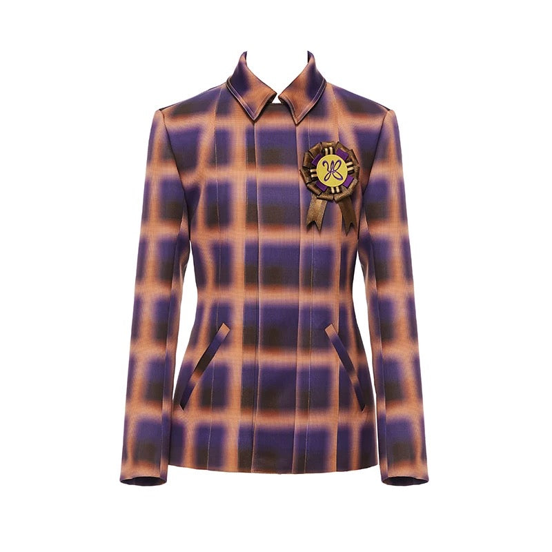 YOSHUYUKI｜Orange Purple Plaid Satin Set