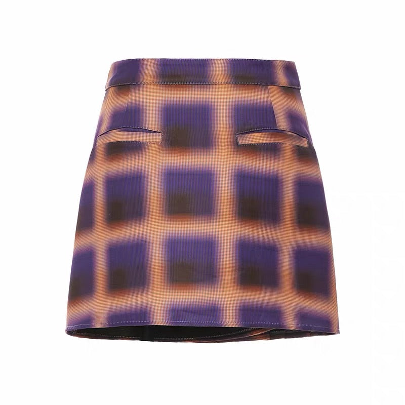 YOSHUYUKI｜Orange Purple Plaid Satin Set