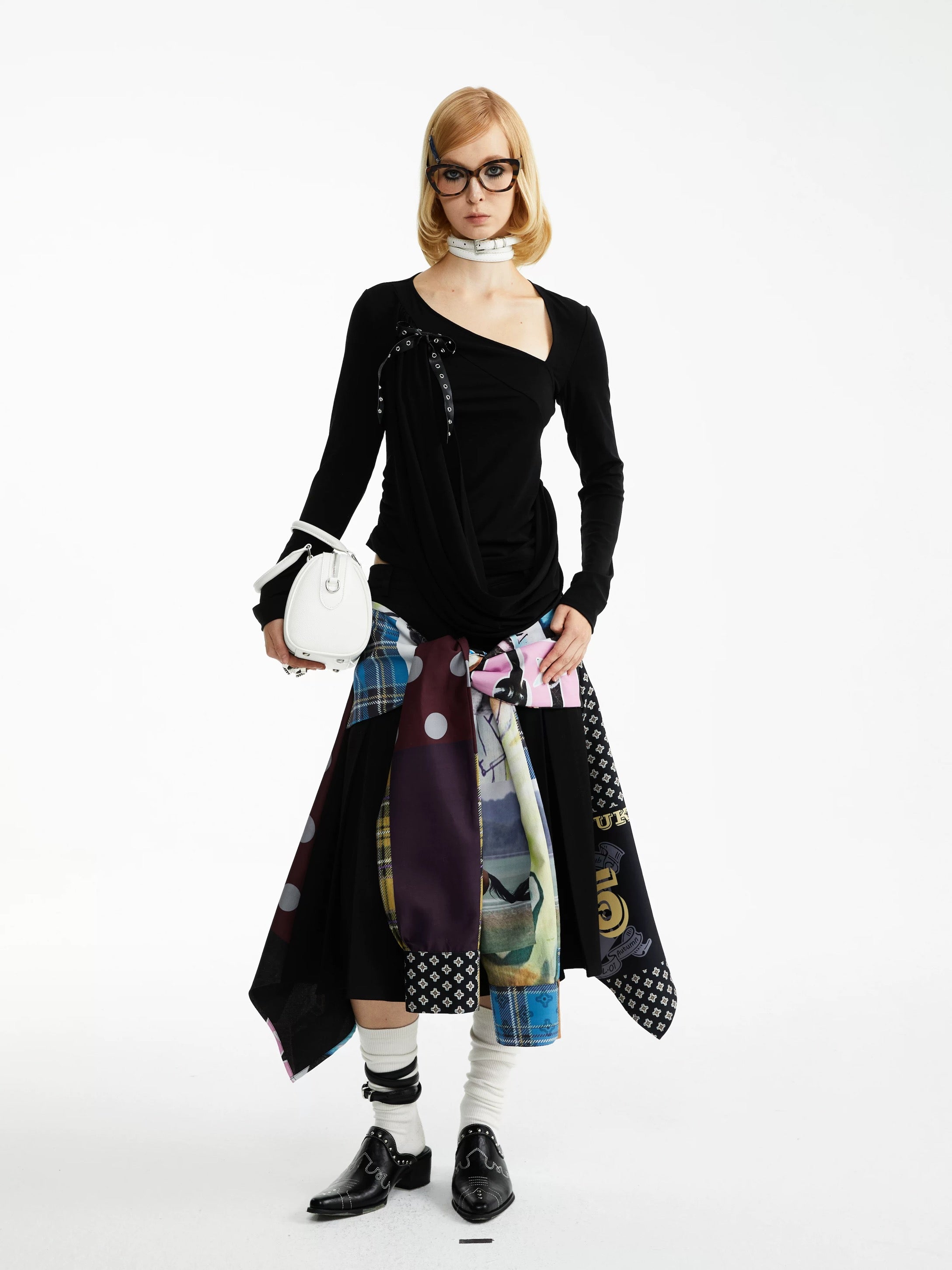 YOSHUYUKI｜Street Print Deconstructed Patchwork Skirt