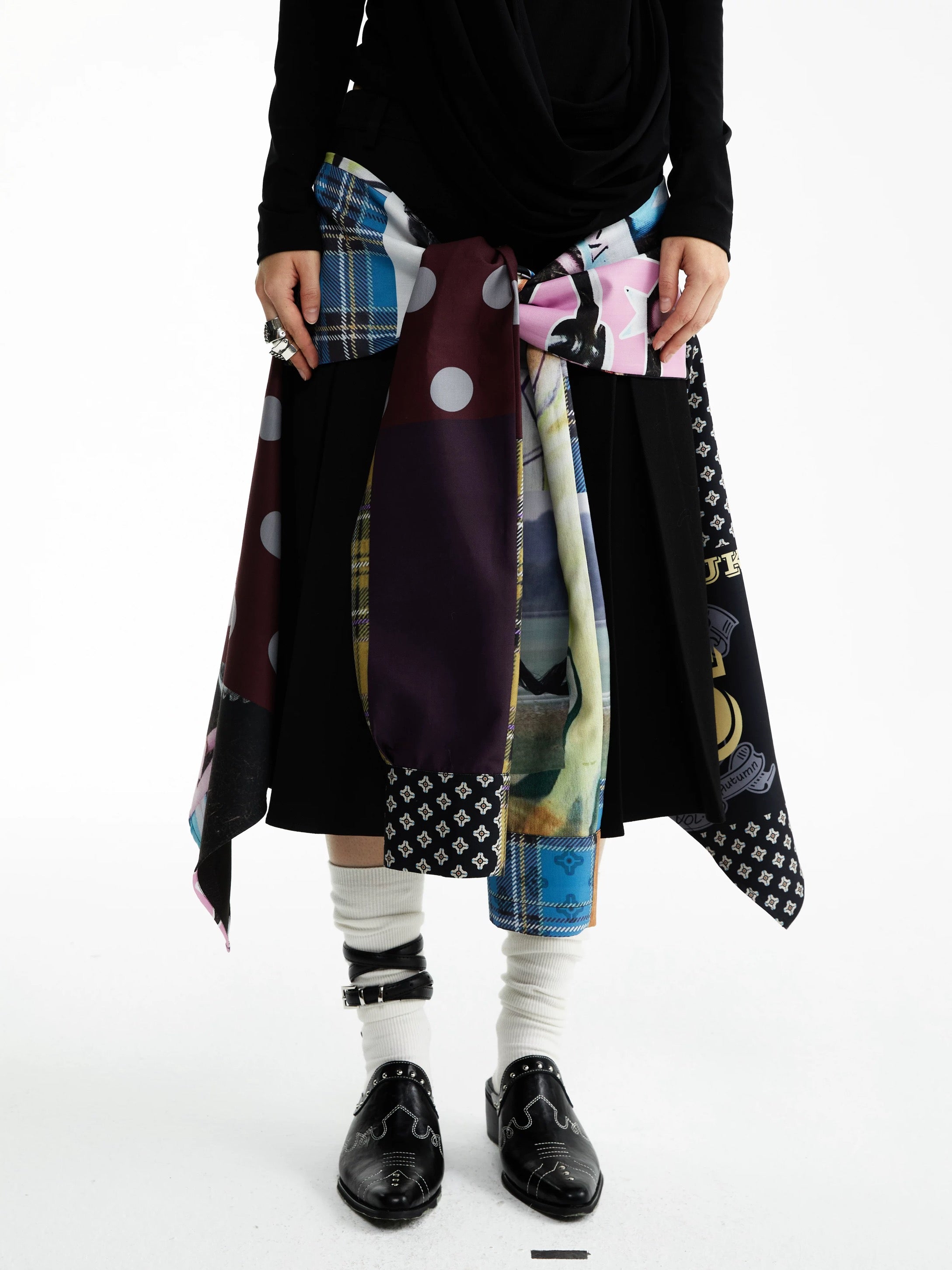 YOSHUYUKI｜Street Print Deconstructed Patchwork Skirt