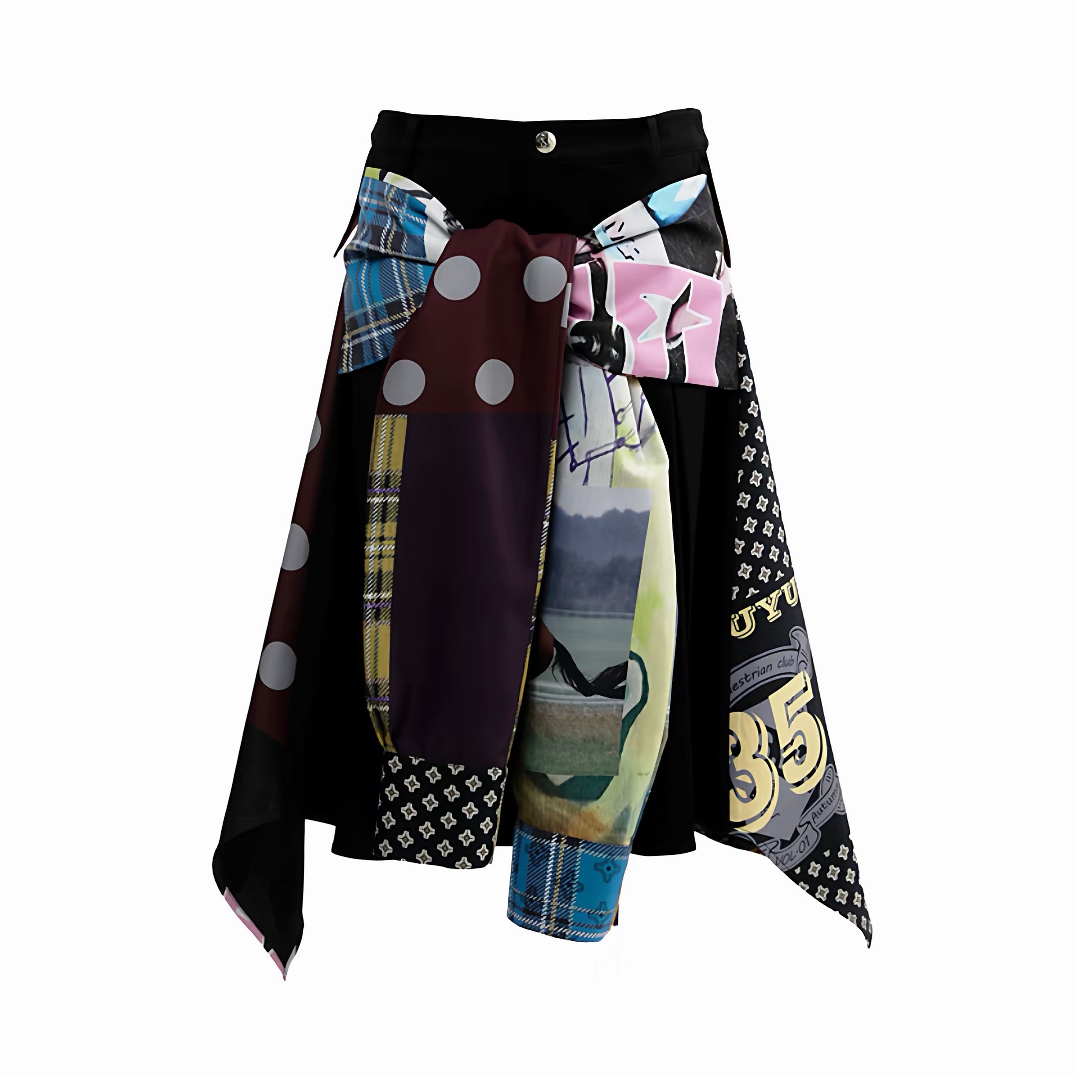 YOSHUYUKI｜Street Print Deconstructed Patchwork Skirt