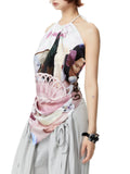 YOSHUYUKI｜Printed Satin Halter Scarf Top