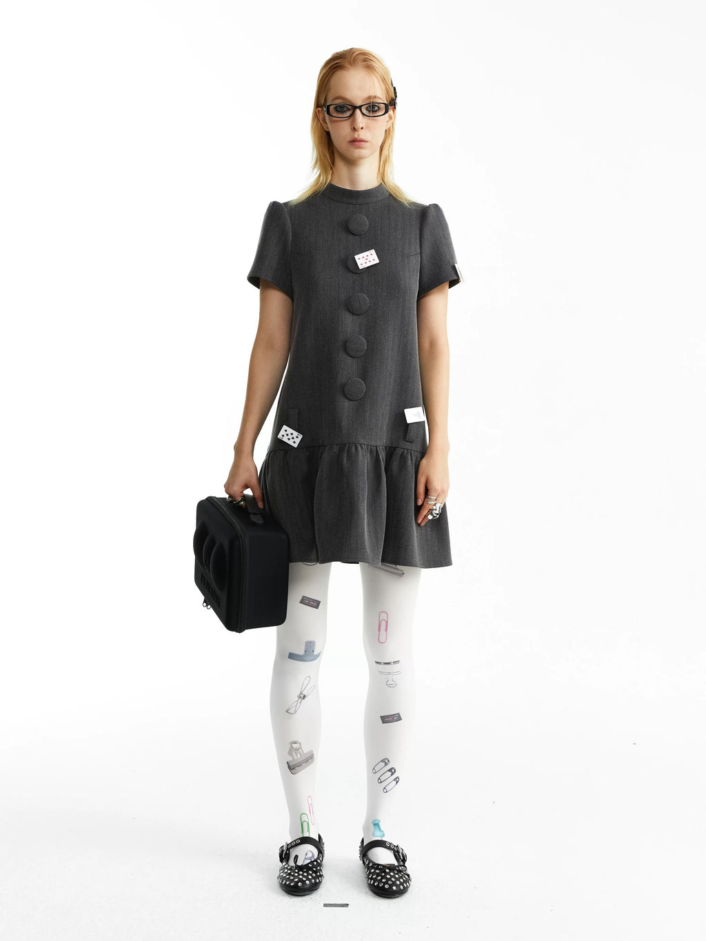 YOSHUYUKI｜Wool Blend Big-Button Dress