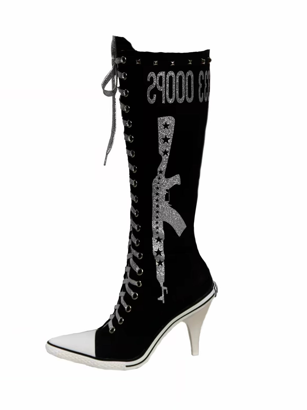 Ooops333｜Glitter Print Lace-Up Boots