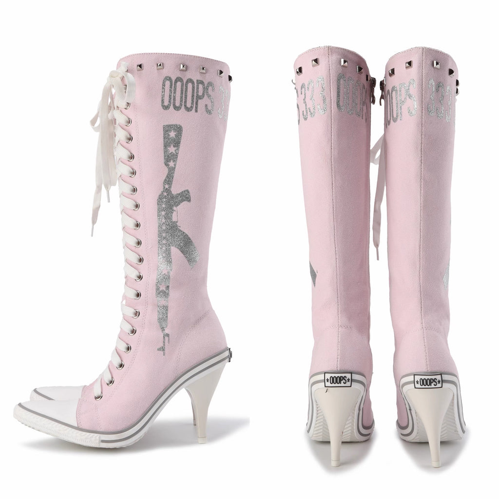 Ooops333｜Glitter Print Lace-Up Boots