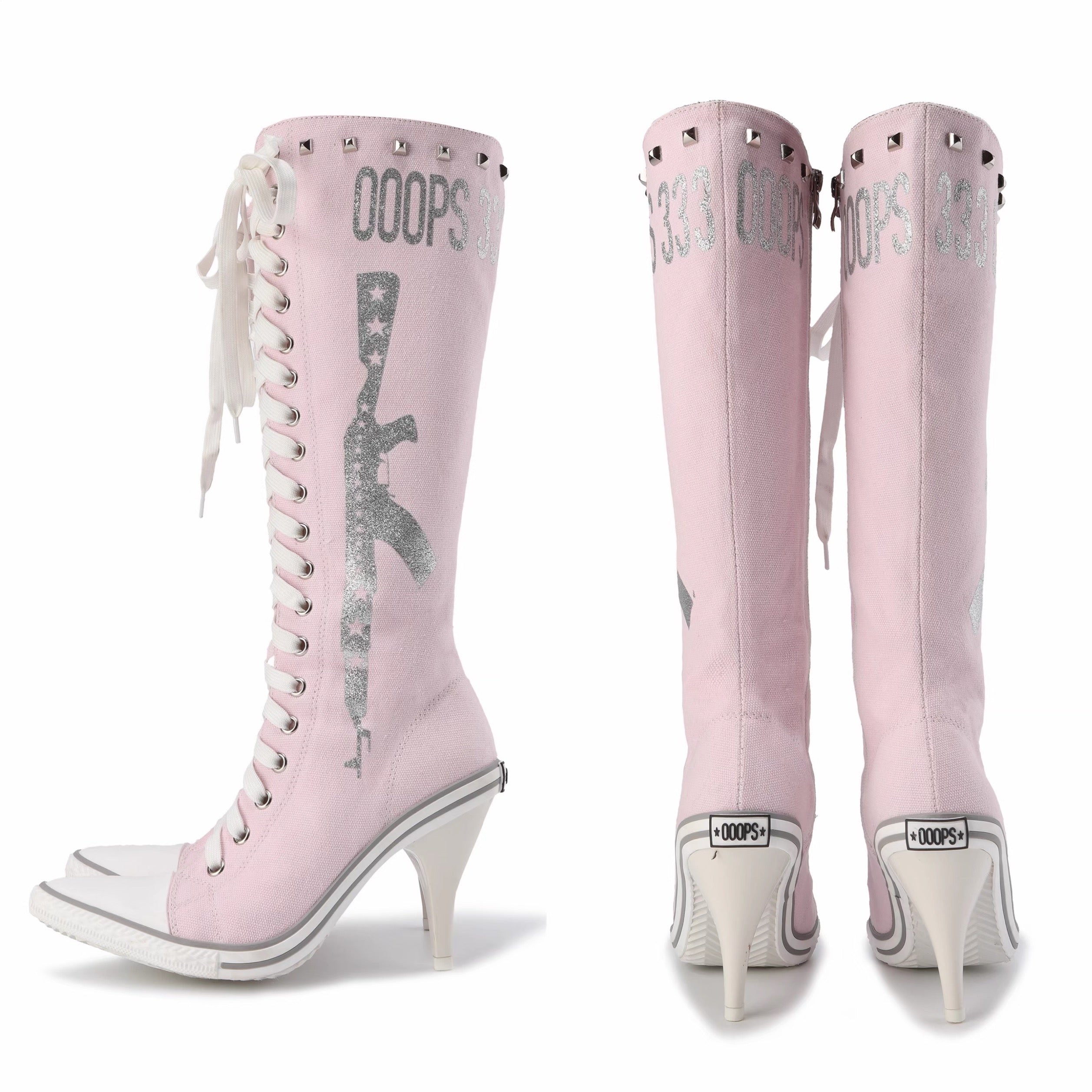 Ooops333｜Glitter Print Lace-Up Boots