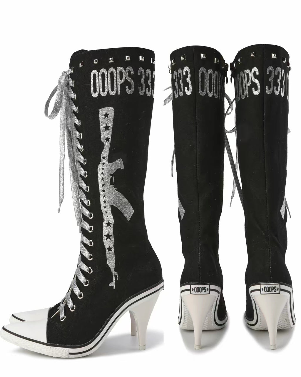 Ooops333｜Glitter Print Lace-Up Boots