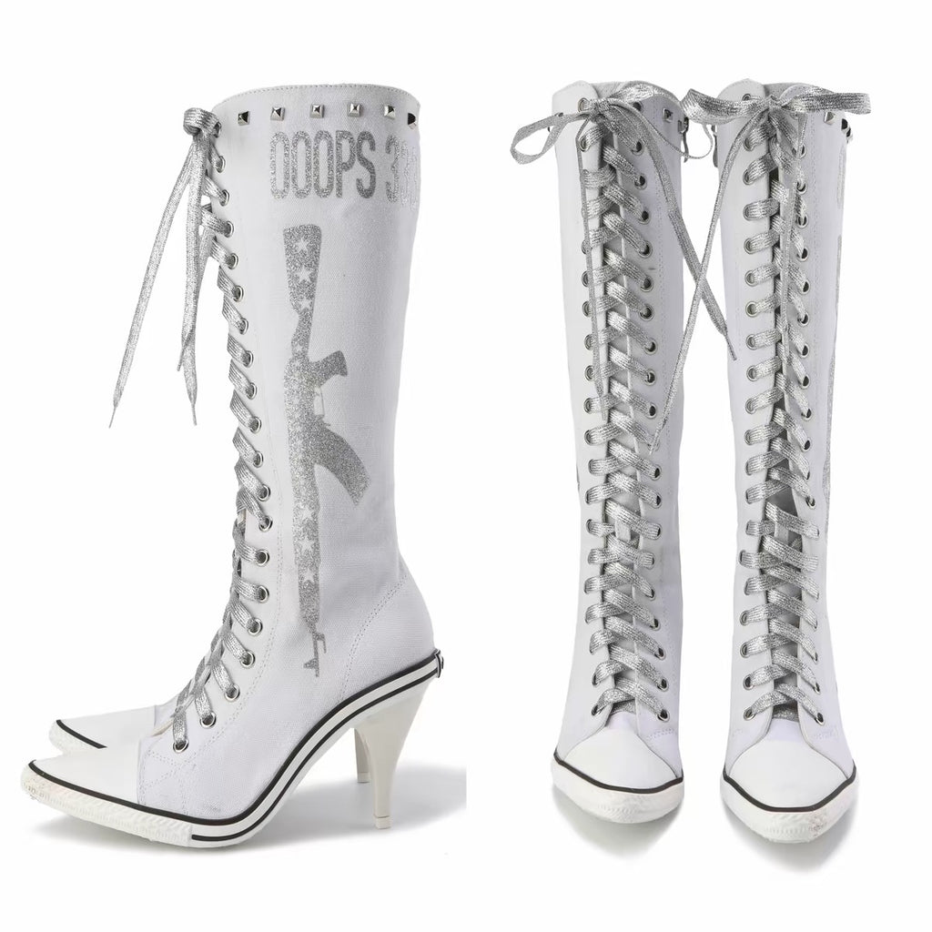 Ooops333｜Glitter Print Lace-Up Boots