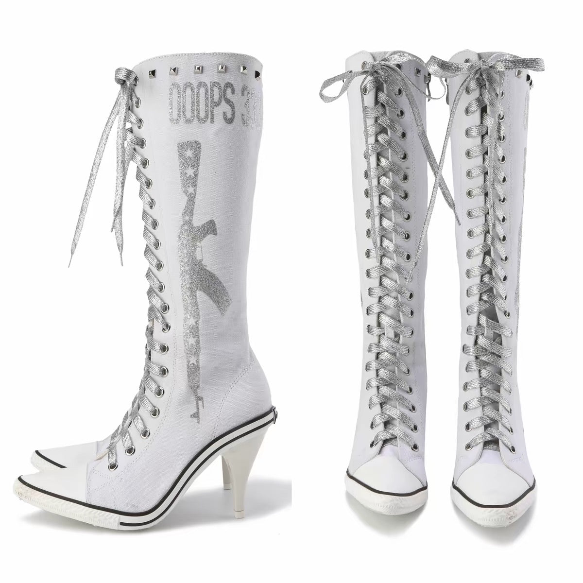 Ooops333｜Glitter Print Lace-Up Boots