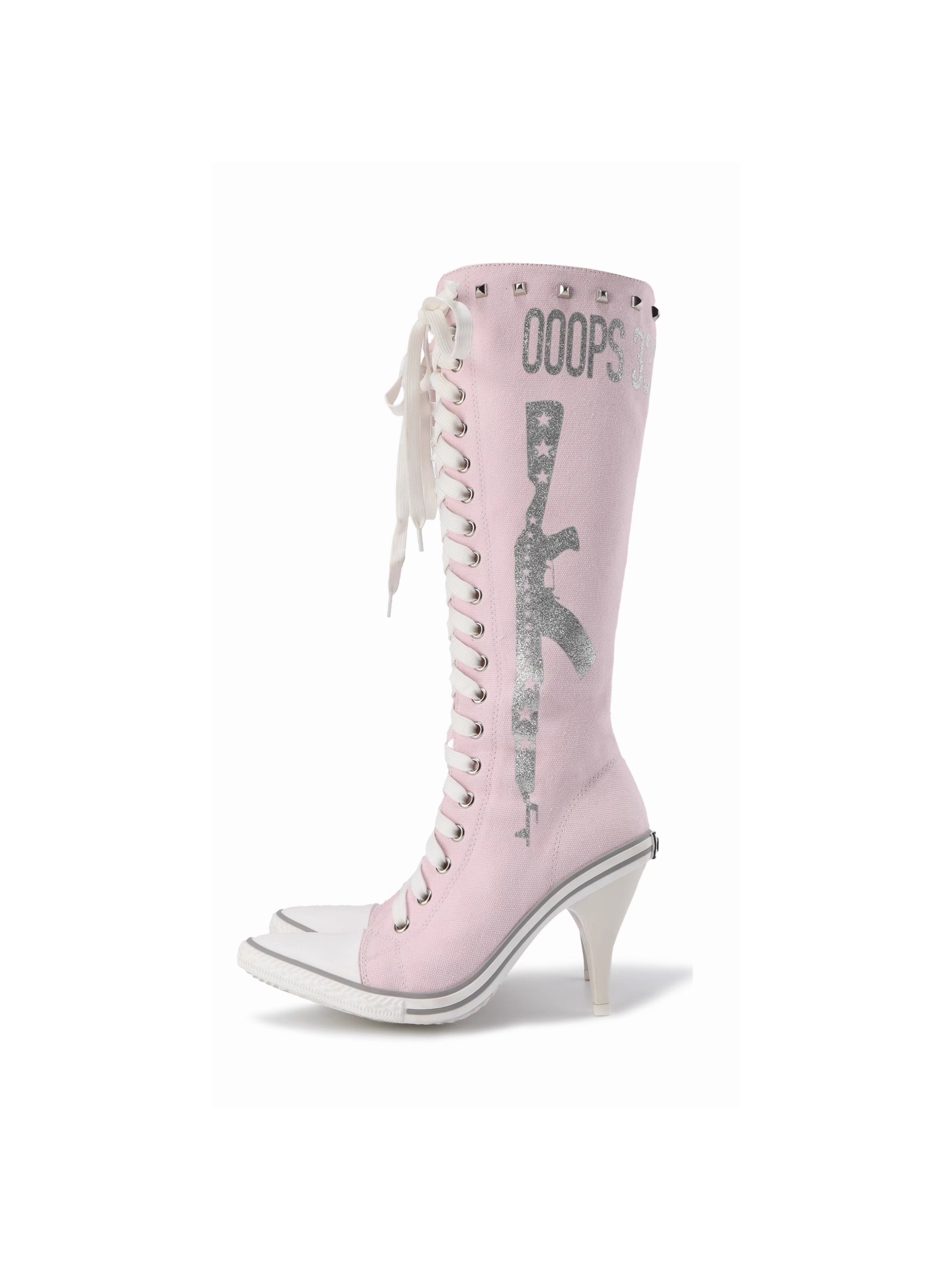 Ooops333｜Glitter Print Lace-Up Boots