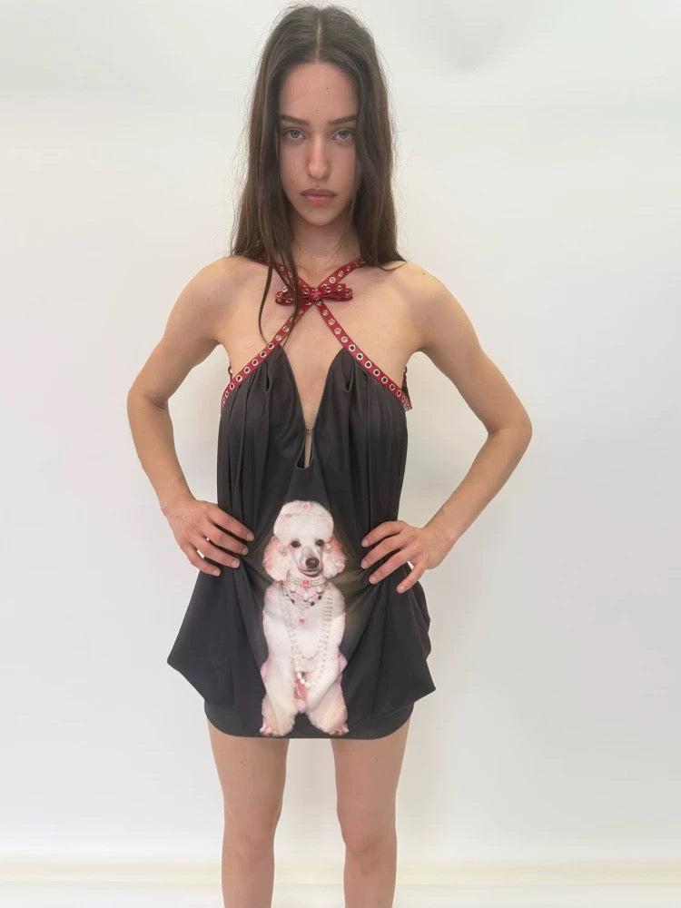 Nodress｜Poodle Bow Red-Belt Camisole Dress