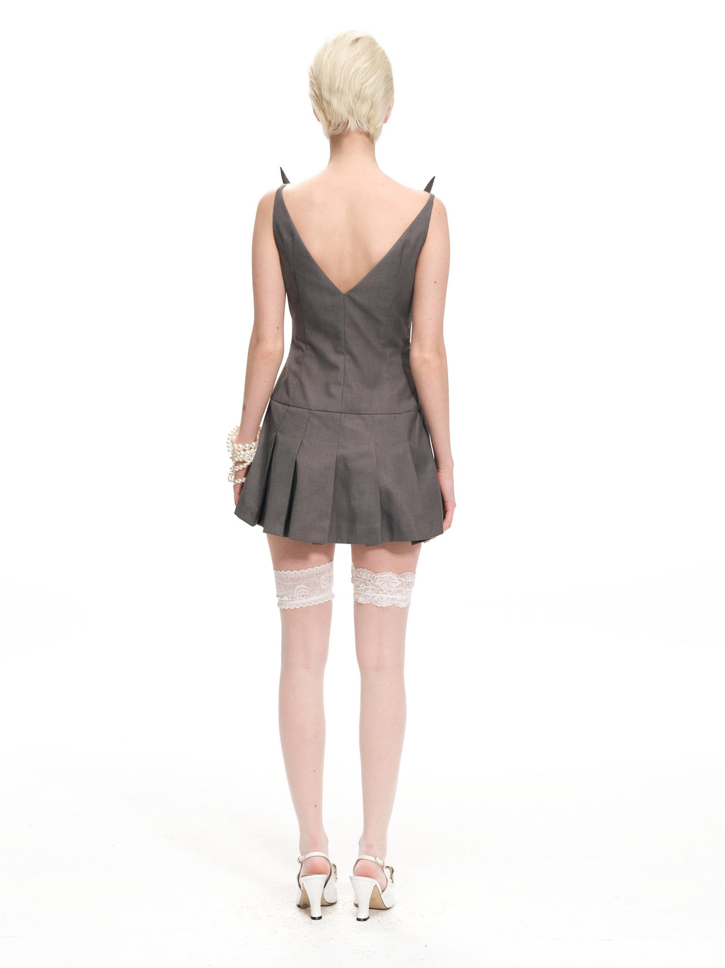 Nodress｜Devil Horn Grey Sleeveless Mini Dress