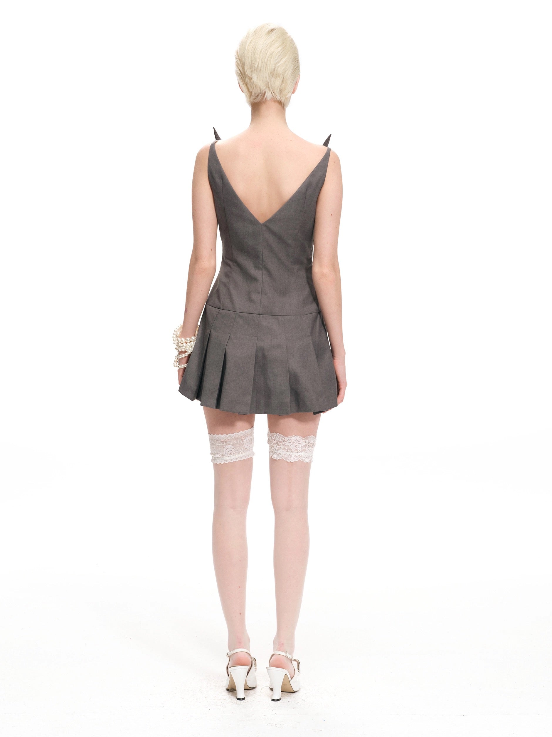 Nodress｜Devil Horn Grey Sleeveless Mini Dress