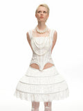 Nodress｜White Lace Mesh Corset Camisole Top
