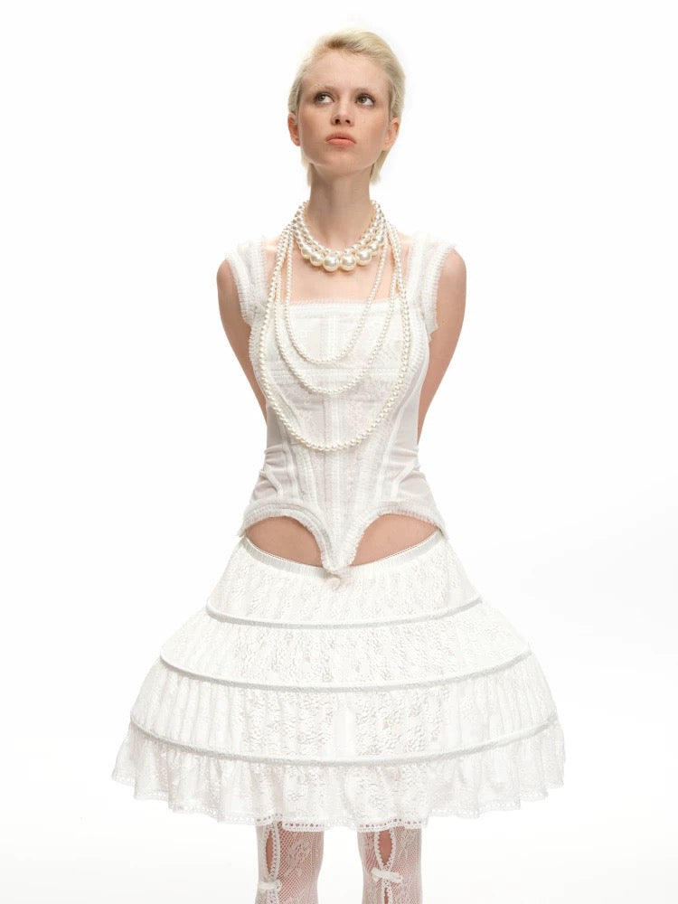 Nodress｜White Lace Mesh Corset Camisole Top