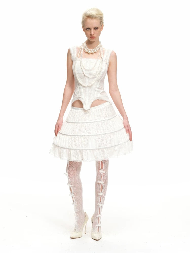 Nodress｜White Lace Mesh Corset Camisole Top