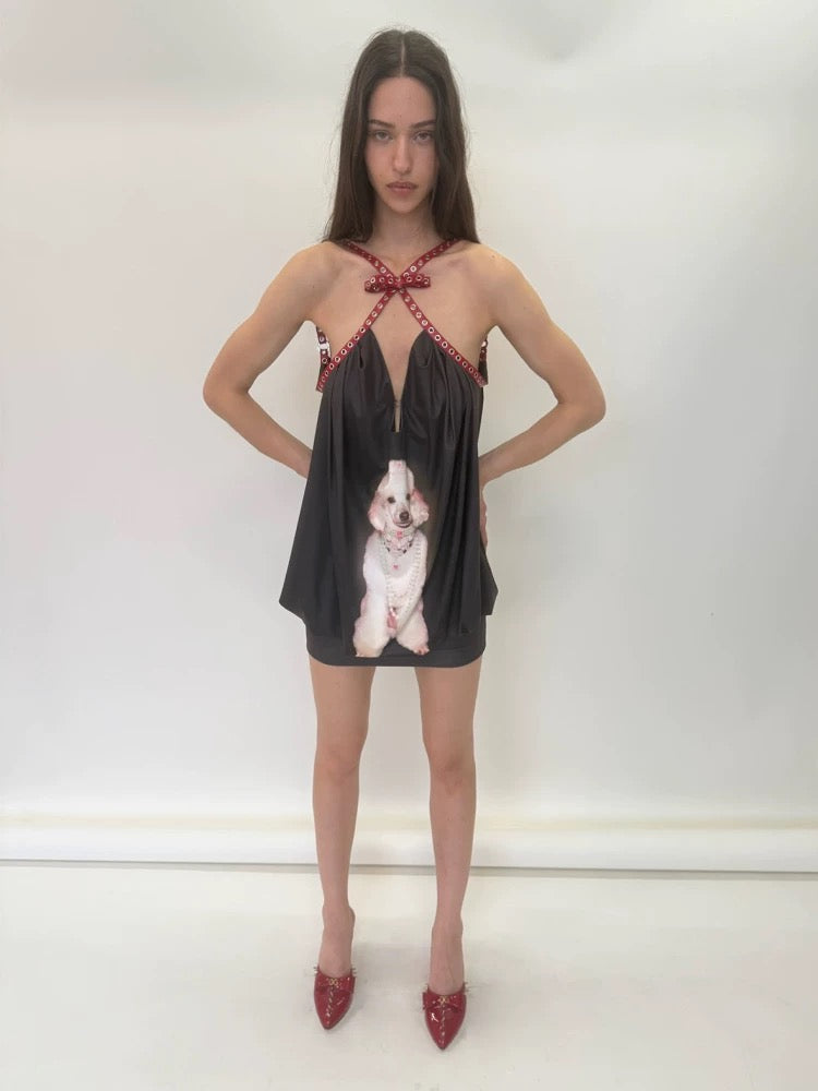 Nodress｜Poodle Bow Red-Belt Camisole Dress