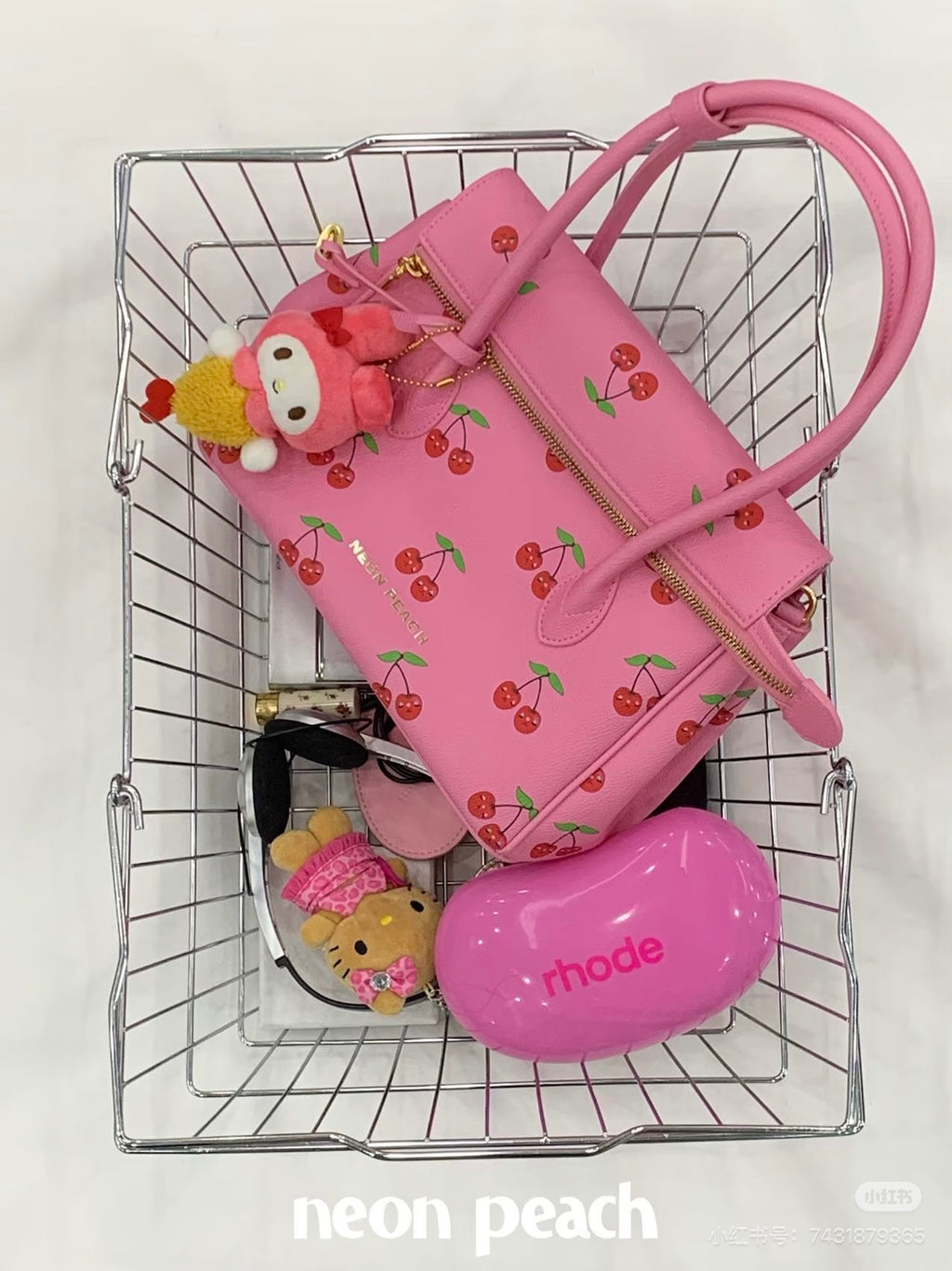 NeonPeachOffice｜Cherry Print Pink Office Tote