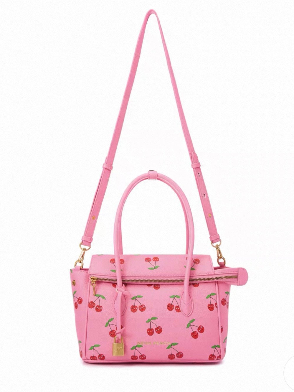 NeonPeachOffice｜Cherry Print Pink Office Tote