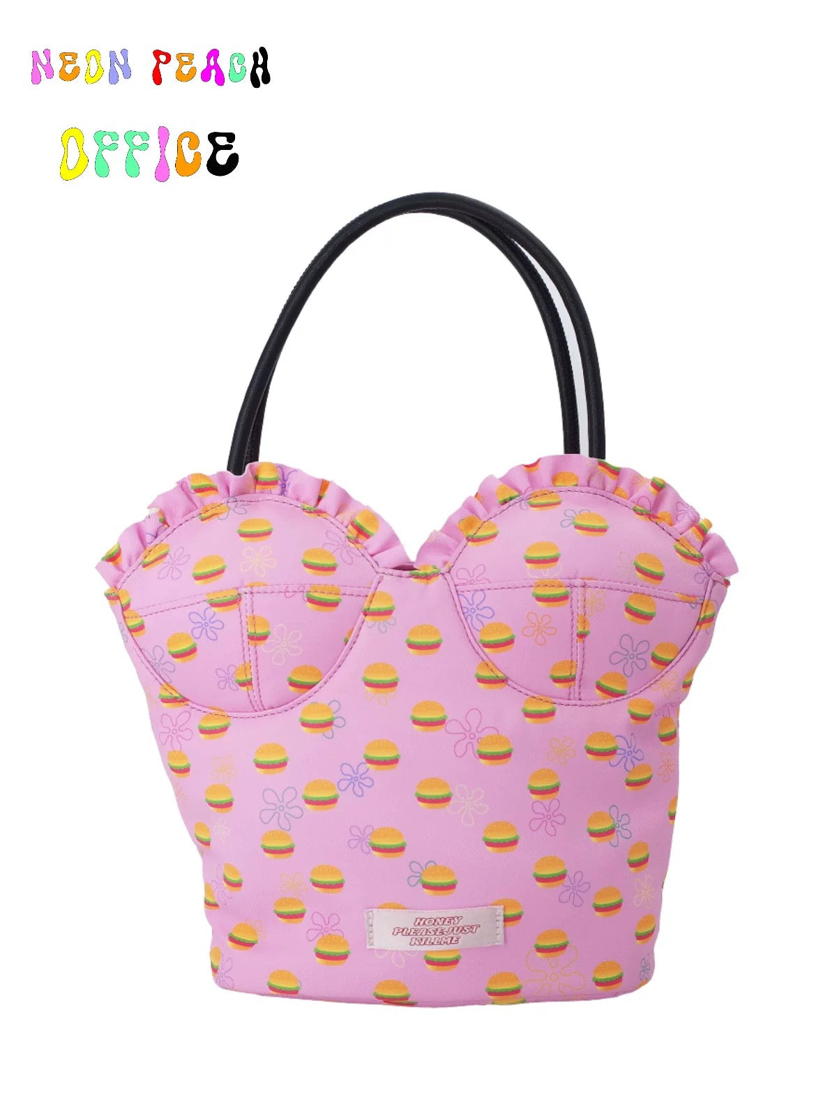 NeonPeachOffice｜Burger Print Pink/Blue Bustier Bag