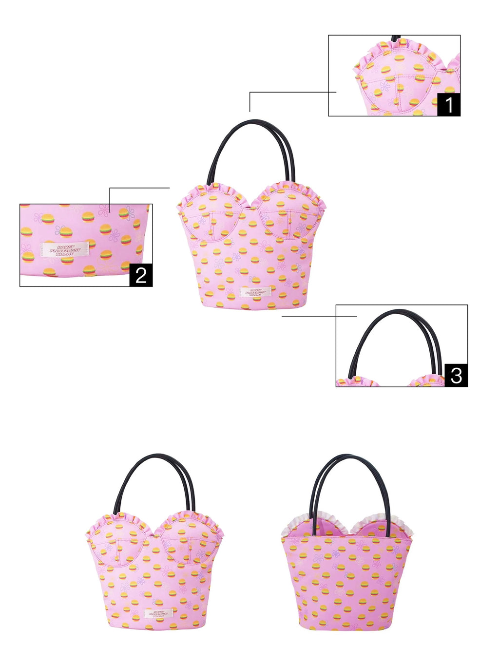 NeonPeachOffice｜Burger Print Pink/Blue Bustier Bag