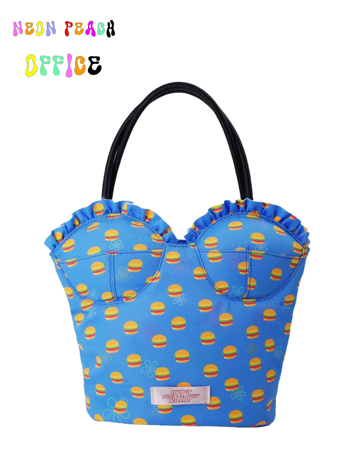 NeonPeachOffice｜Burger Print Pink/Blue Bustier Bag