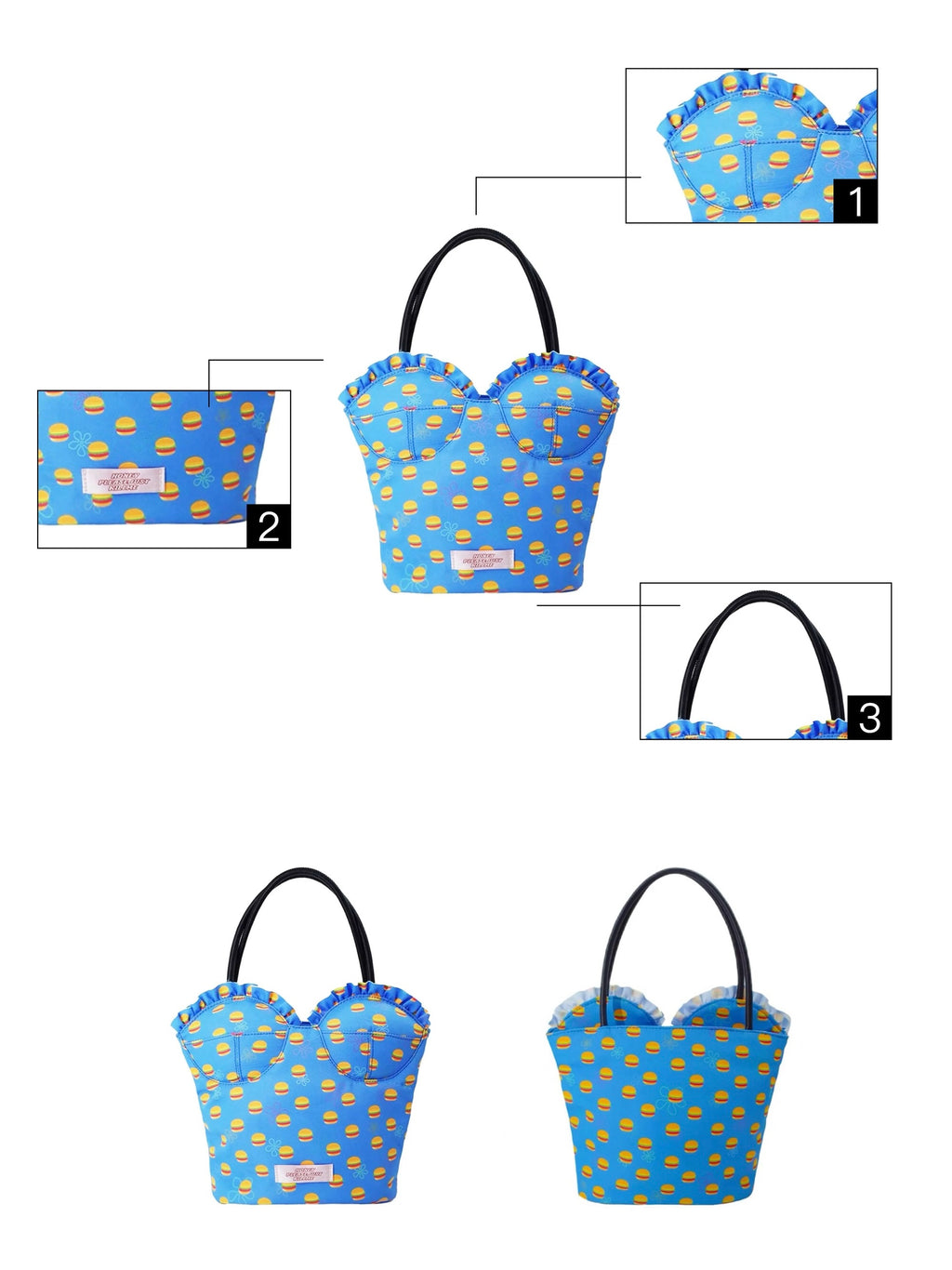 NeonPeachOffice｜Burger Print Pink/Blue Bustier Bag