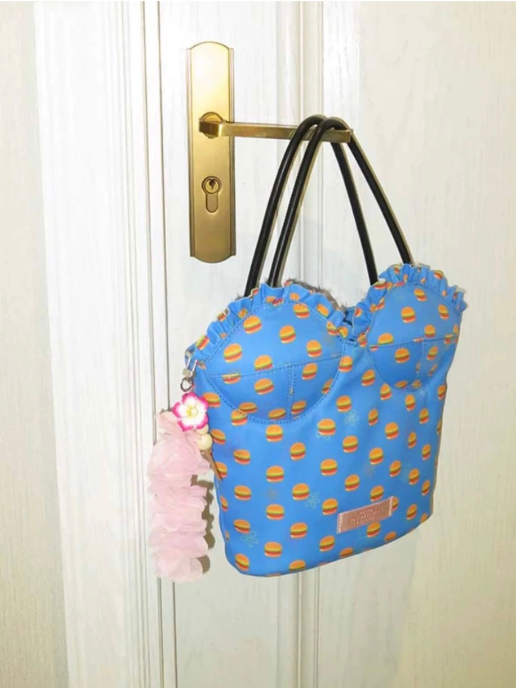 NeonPeachOffice｜Burger Print Pink/Blue Bustier Bag