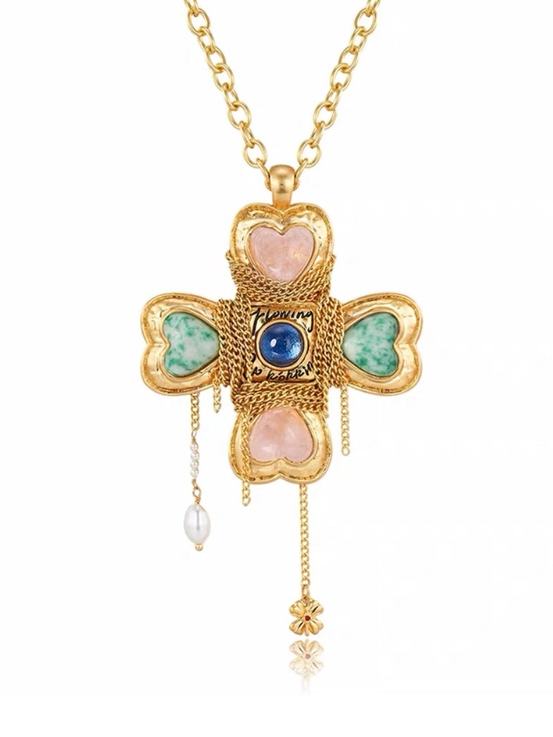 tokokkino｜Crystal Chain Bow Statement Necklace