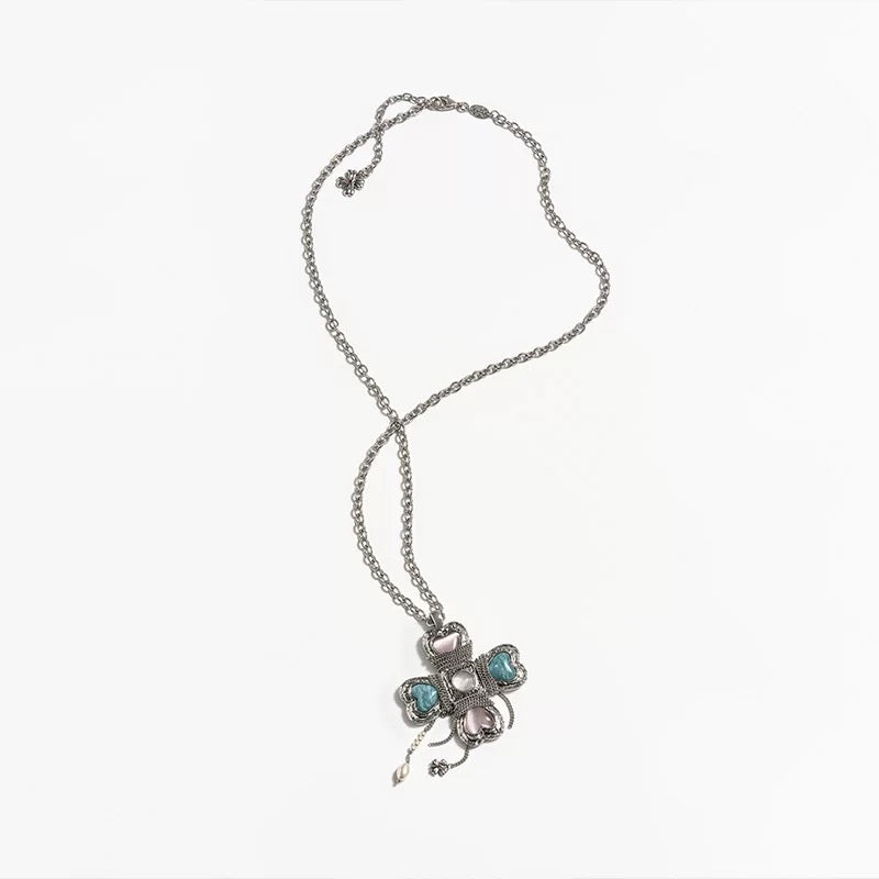 tokokkino｜Crystal Chain Bow Statement Necklace