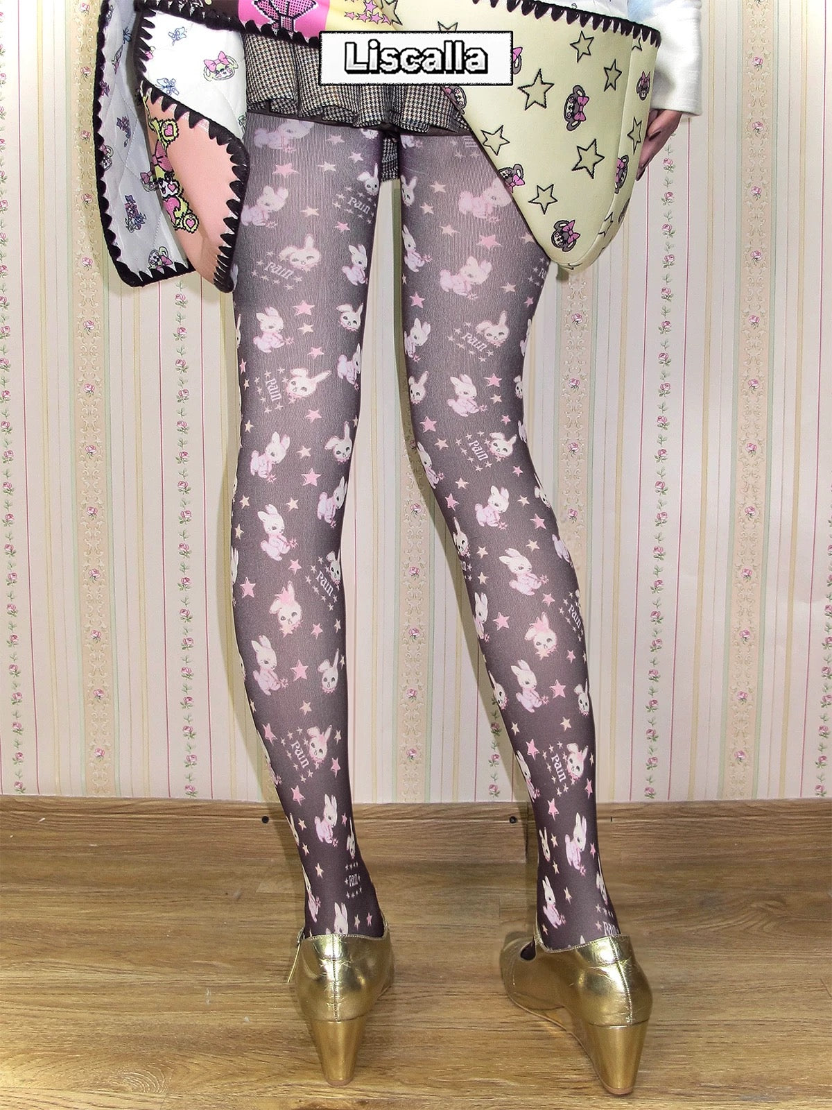 LIS CALLA｜IT KISSED ME” Brown Bunny Illustration Tights