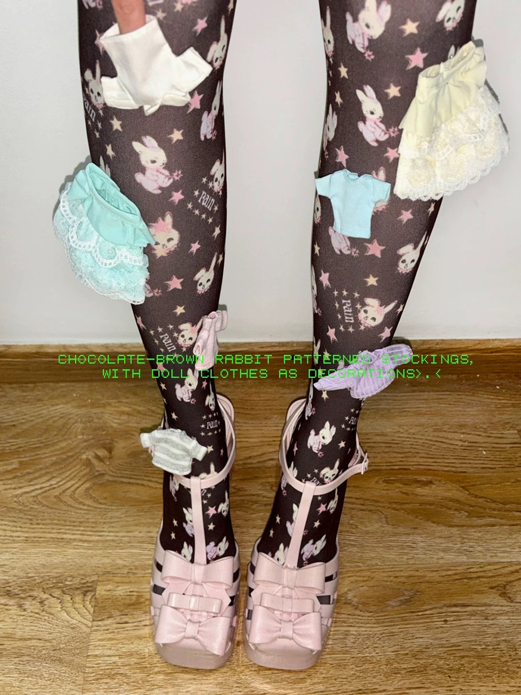 LIS CALLA｜IT KISSED ME” Brown Bunny Illustration Tights
