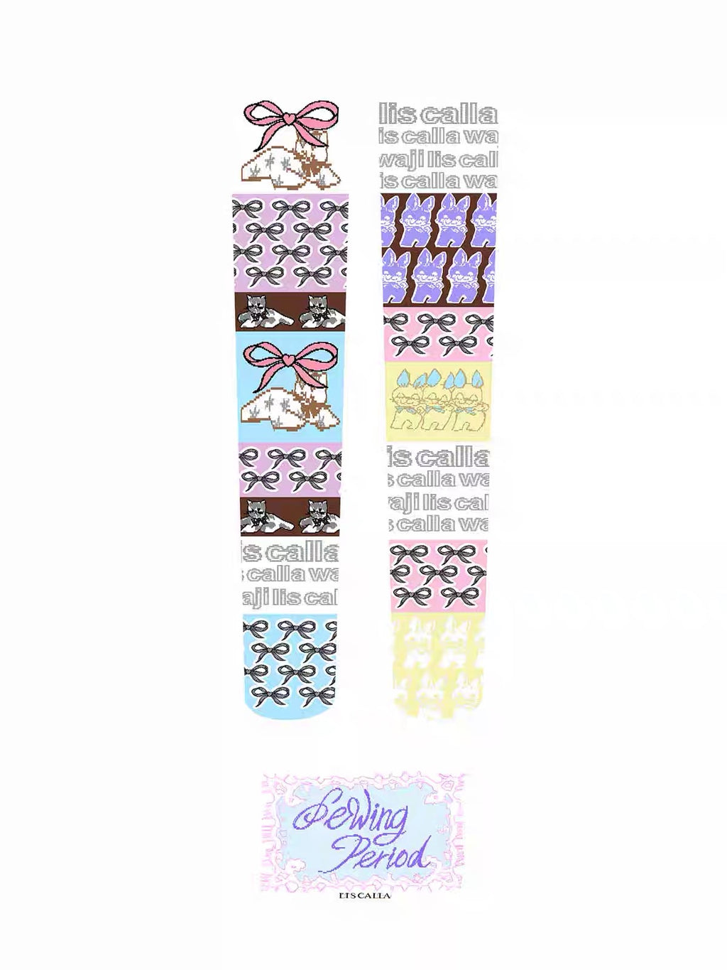LIS CALLA｜Sewing Period” Hand-Painted Cat Crew Socks