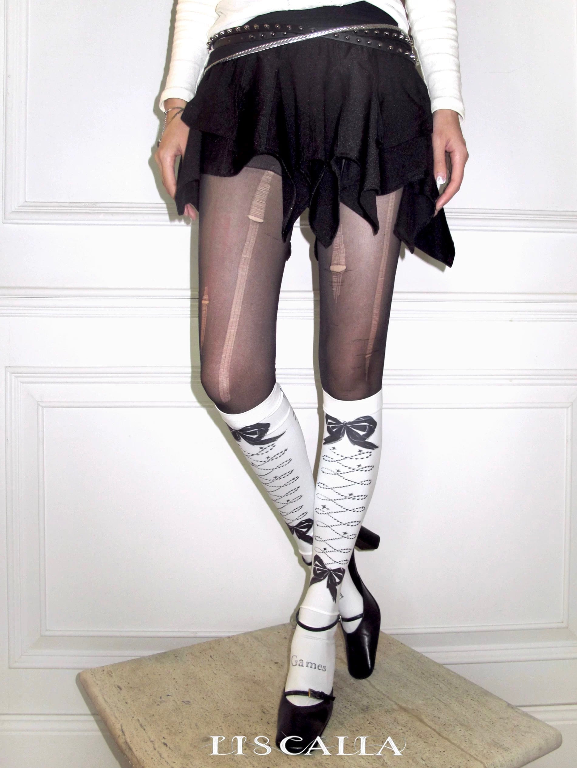 LIS CALLA｜MIND GAME” Layered Bow Girl Knee Socks