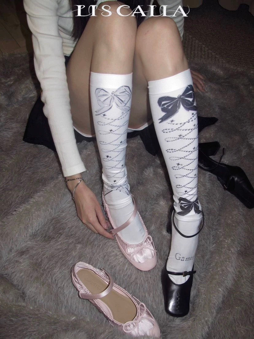 LIS CALLA｜MIND GAME” Layered Bow Girl Knee Socks