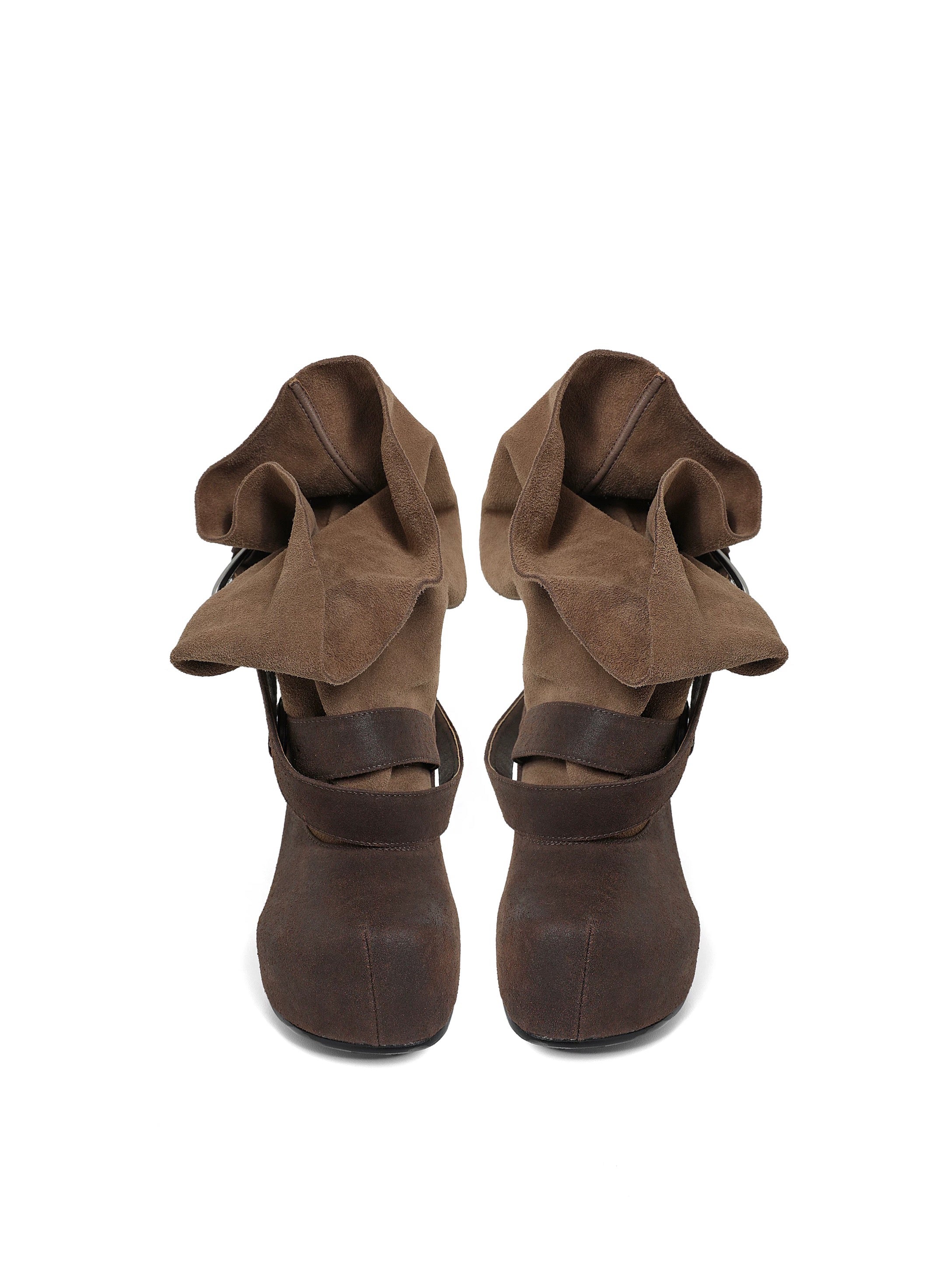 UBORYA｜Manga Girl Brown Round-Toe Slouch Boots
