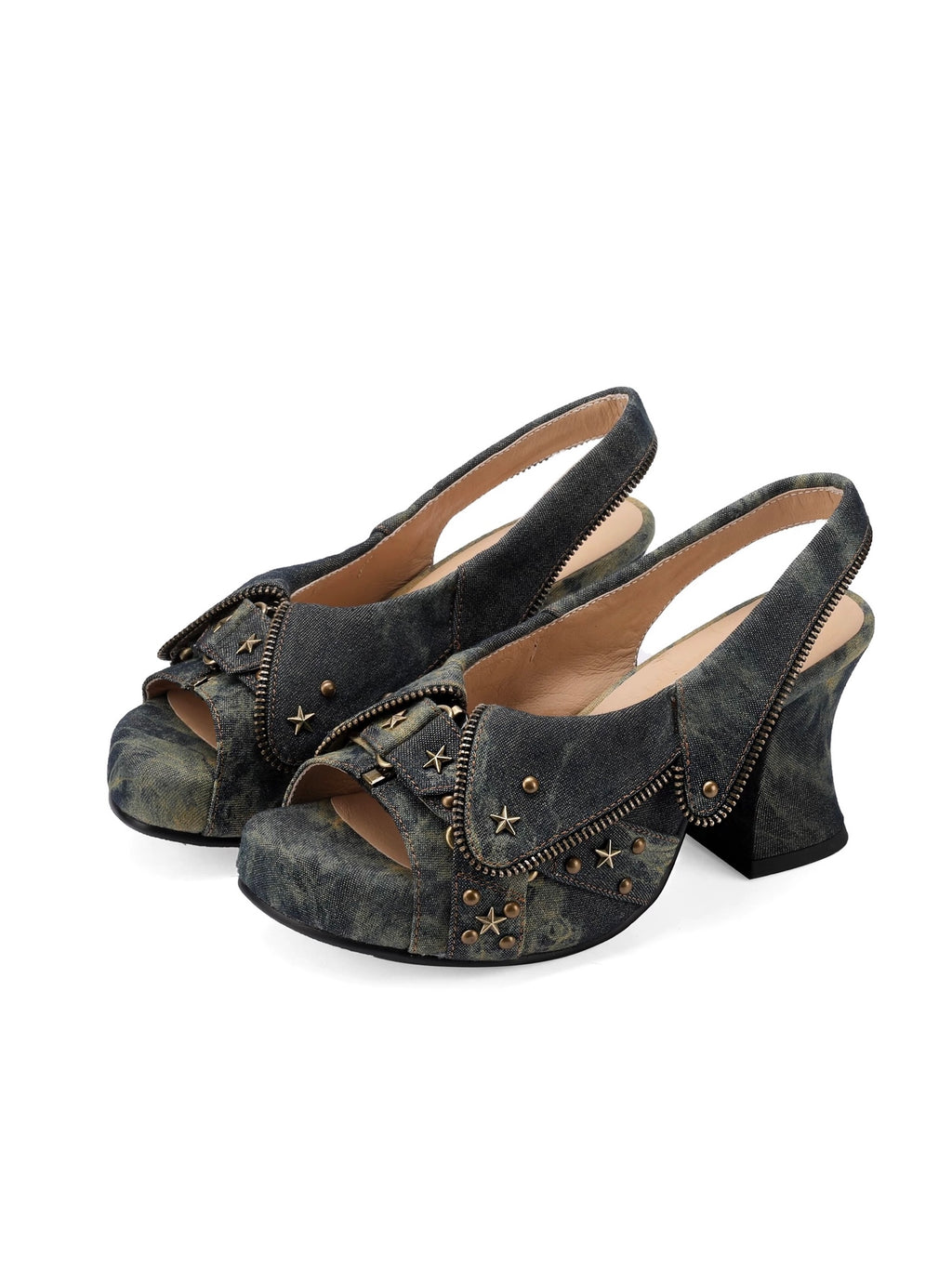 UBORYA｜Dreamcore Punk Denim Heeled Sandals