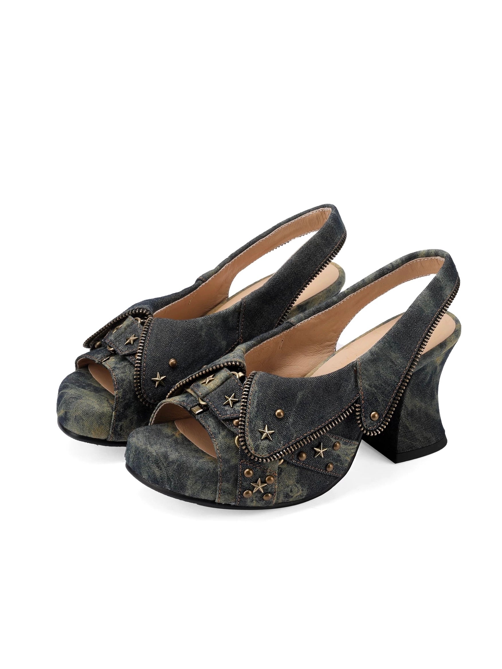 UBORYA｜Dreamcore Punk Denim Heeled Sandals
