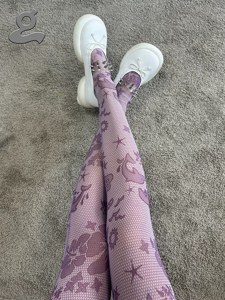 Grape｜SUN-TANNING Stretch Mesh Lace Tights