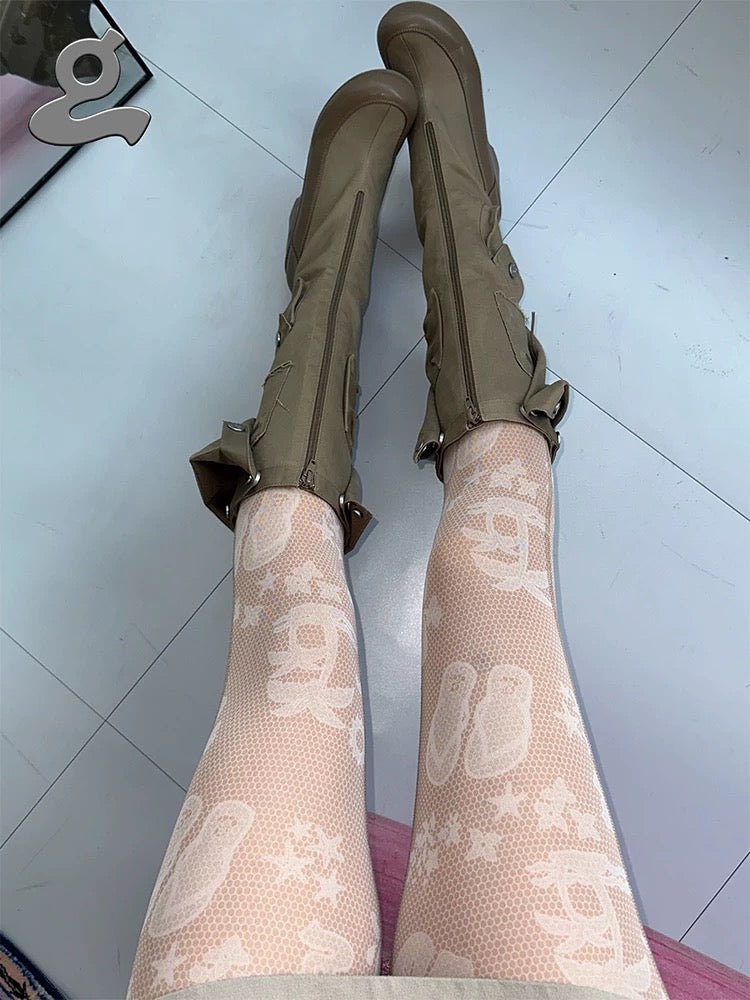 Grape｜SUN-TANNING Stretch Mesh Lace Tights