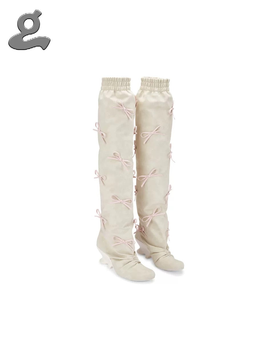 Grape｜25aw Ivory Bow Wedge Boots