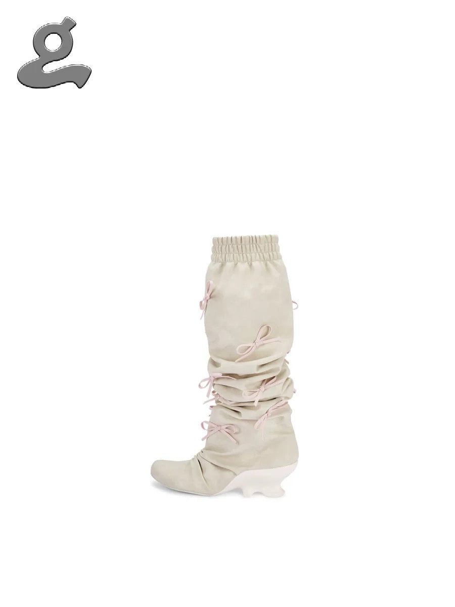 Grape｜25aw Ivory Bow Wedge Boots