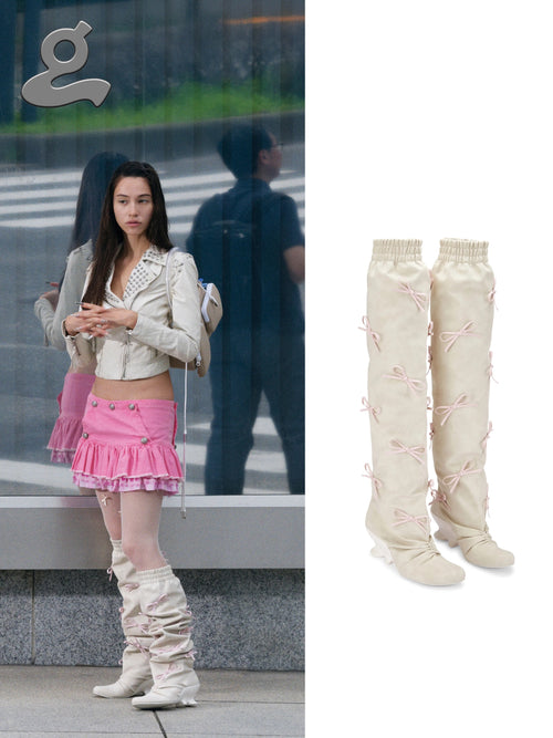 Grape｜25aw Ivory Bow Wedge Boots