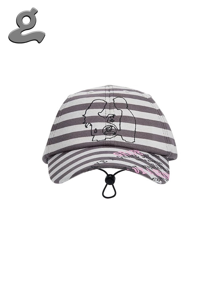 Grape｜Grey Stripe Embroidered Cap