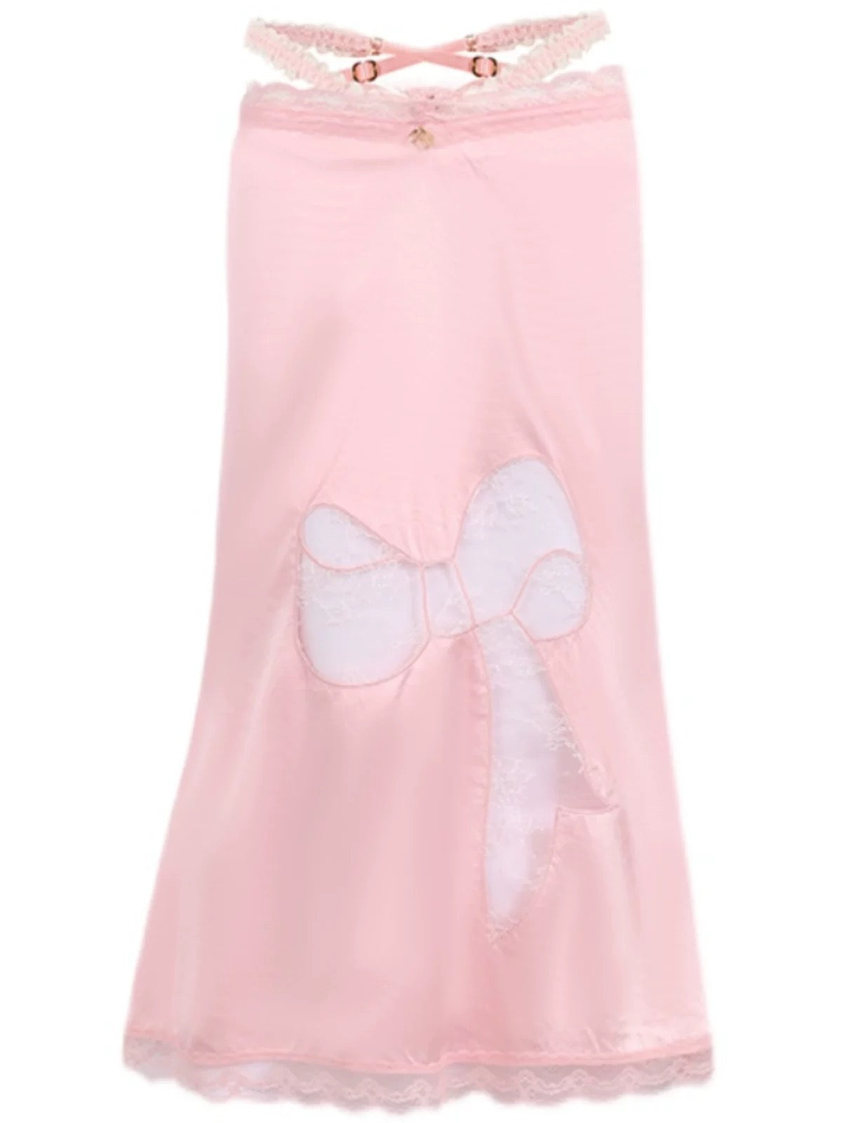 Room SERVICE｜Pink Bow Embroidered Sheer Skirt